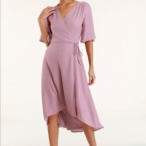 Mauve Print Midi Wrap Dress